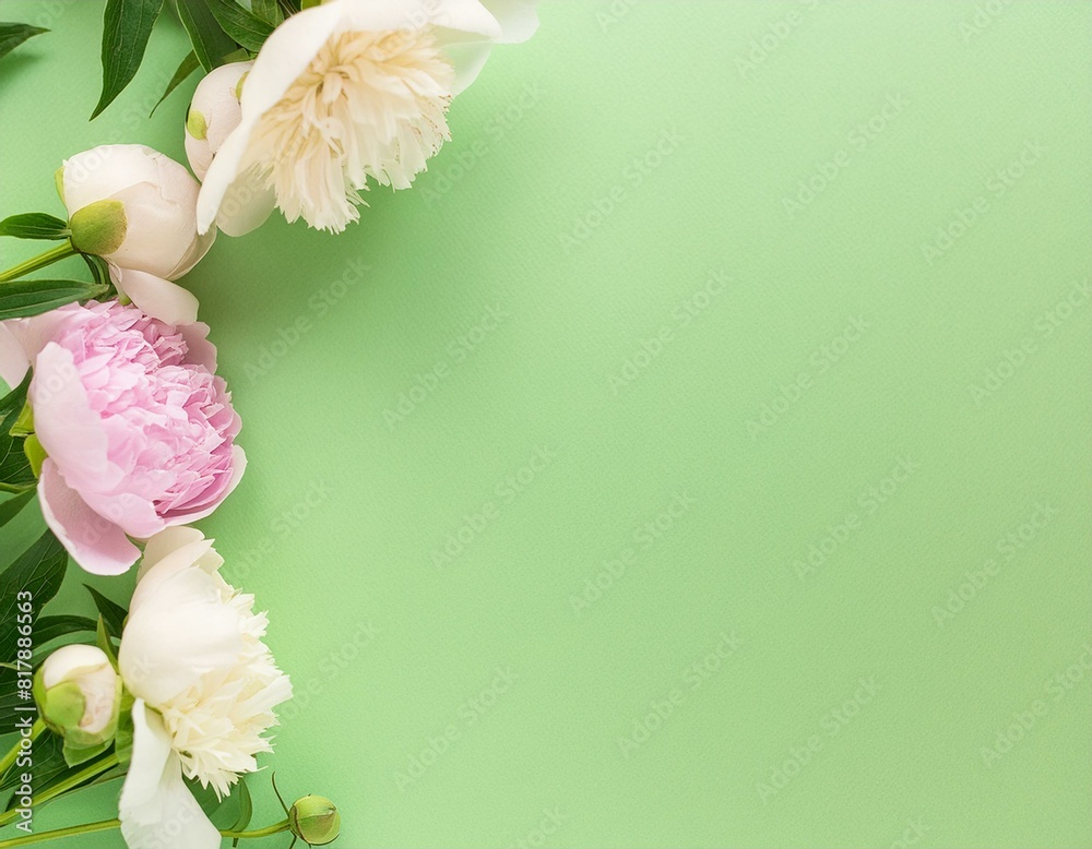 Fototapeta premium Nature's Touch: Delicate Peonies on Soft Green Background 