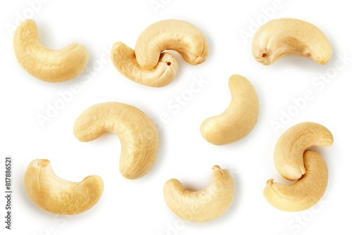 Cashew kernel isolated on white background, collection photo
