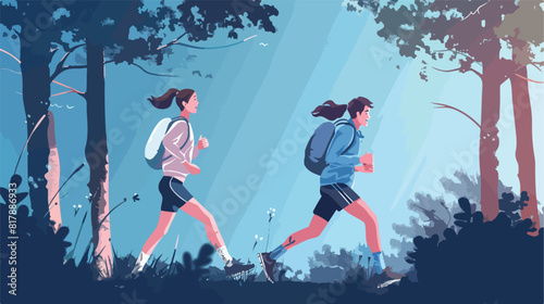 Sporty young couple running outdoors Vectot style vector