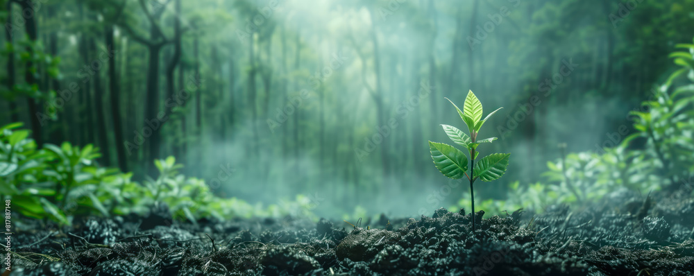 New young seedling growing out of black soil in the forest. Saving environment concept. New young seedling growing out of black soil in the forest. Saving environment concept.