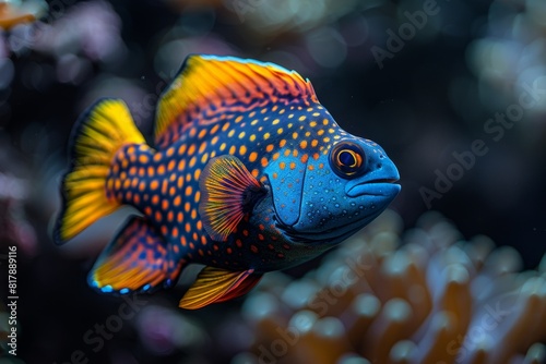 Triggerfish with vibrant colors and unique patterns, appealing to marine enthusiasts. 