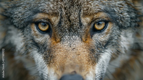 Closeup of wolf eyes looking directly into the camera, wildlife concept