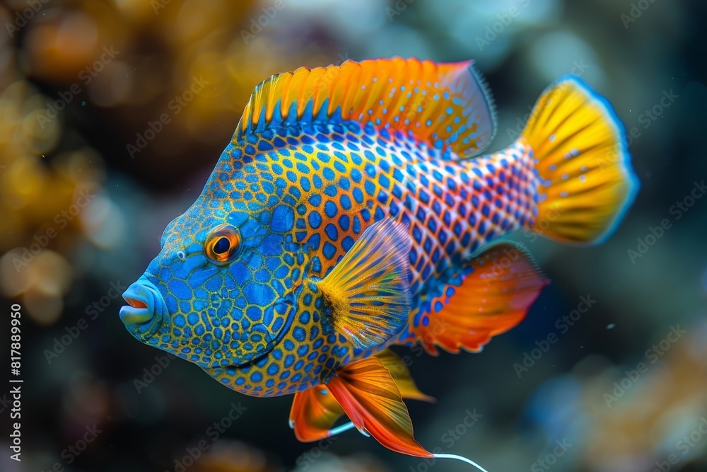 Obraz premium Triggerfish with vibrant colors and unique patterns, appealing to marine enthusiasts. 