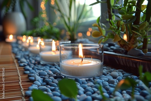 Create a relaxing and peaceful ambiance with our long-lasting, unscented candles. photo