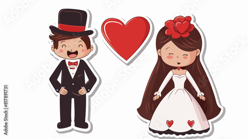 Sticker colorful heart costume veil bride with hat 