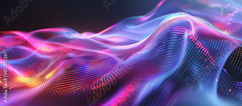 A colorful, abstract image of a wave with dots of different colors