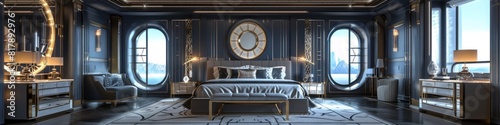 Elegant Art Deco Bedroom A D of a Vintage Space with Geometric Patterns and Mirrored Surfaces