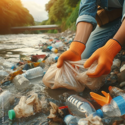 Earth Care Community Cleaning Trash in River