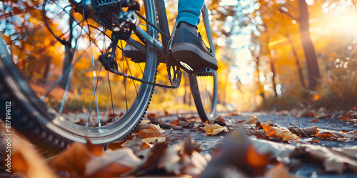 bicycle riding  in the autumn road photo