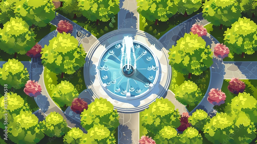 fountain flat design top view park water color Complementary Color Scheme fountain flat design top view park water color Complementary Color Scheme