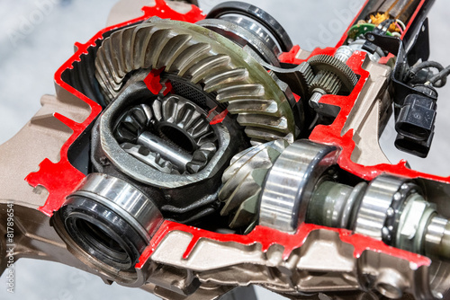close up view of an open auto  reducer differential. photo