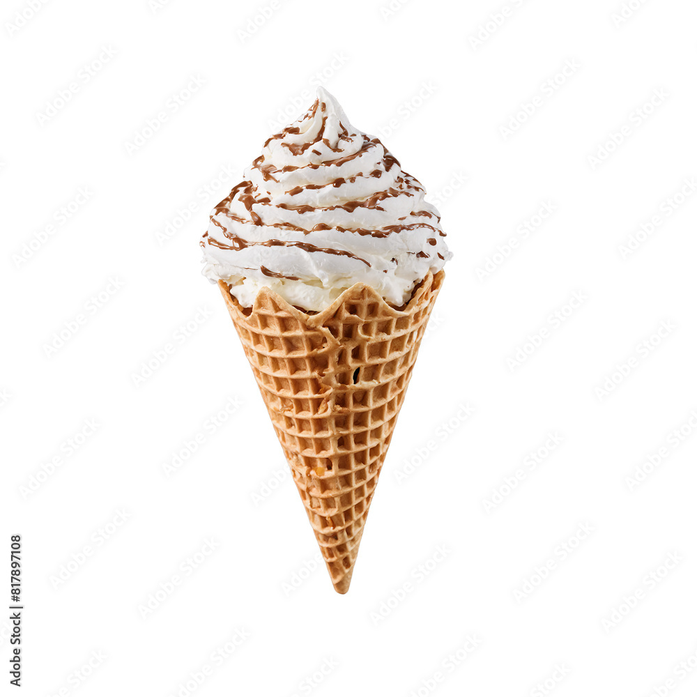 isolated ice cream cone with
caramel syrup. Generative AI. isolated ice cream cone with
caramel syrup. Generative AI.