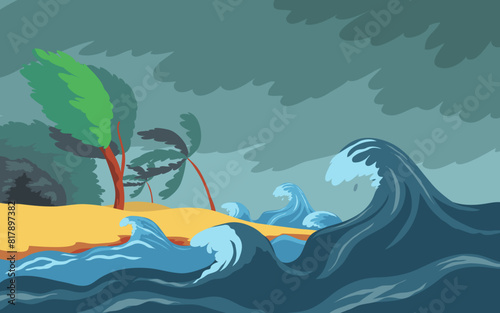 Vector Stormy Seaside Landscape Illustration