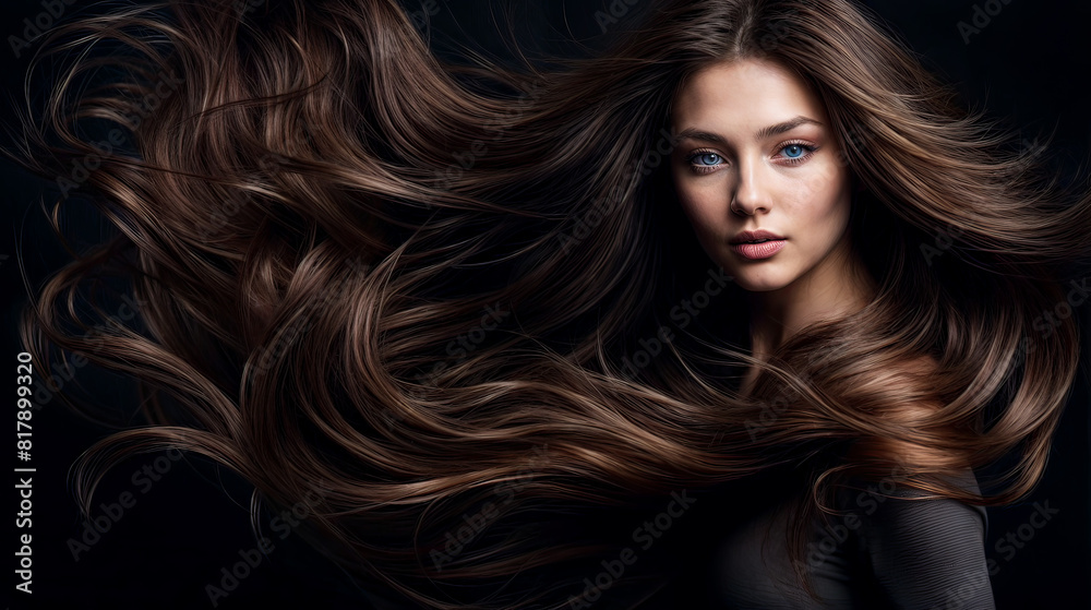 portrait of a woman with long hair created with Generative AI technology portrait of a woman with long hair created with Generative AI technology