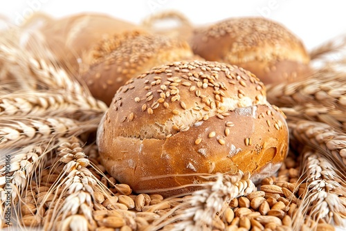 Freshly Baked Sesame Seed Buns with Wheat Grains