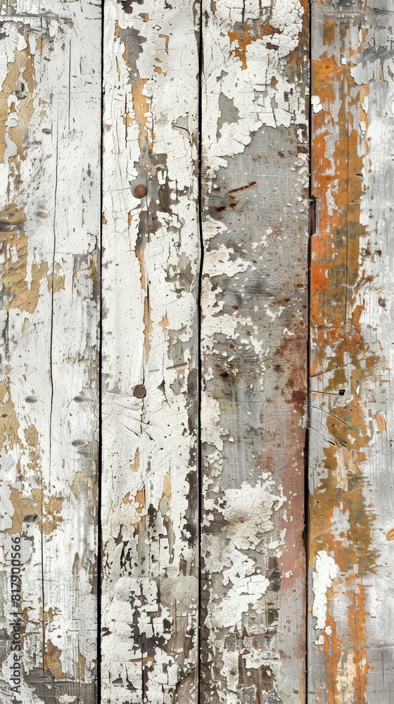 The image is a close up of a wooden surface with a lot of peeling paint