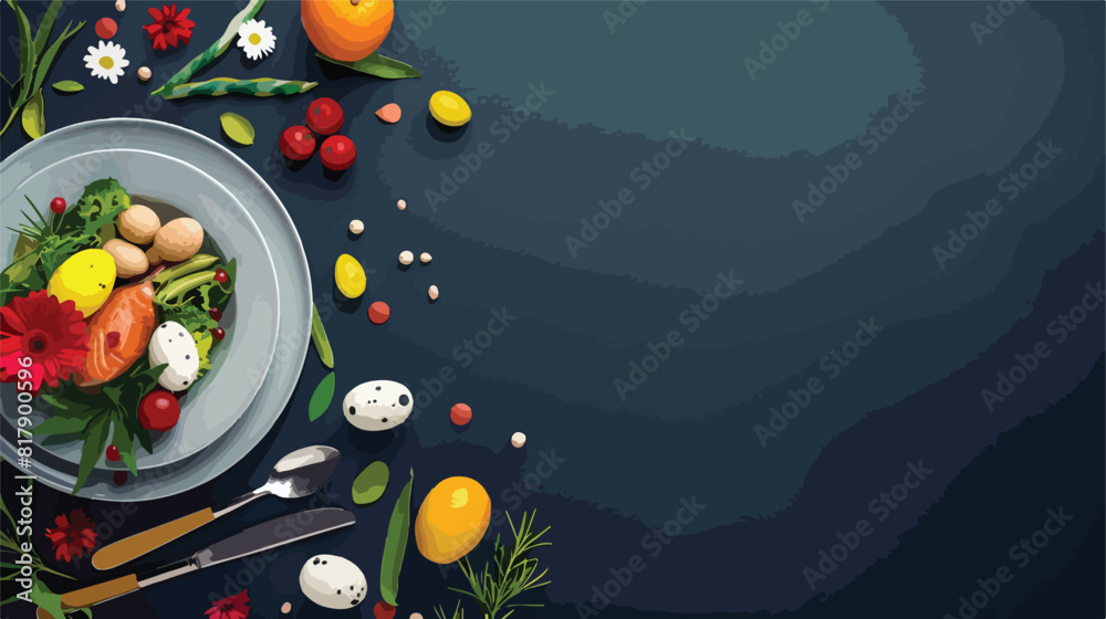 Stylish table Fourting for Easter dinner on dark background