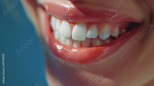 close up of a mouth with a smile. Dental care concept. For banner, design, Oral Health Day, promo, media, advertisement, presentation. photo