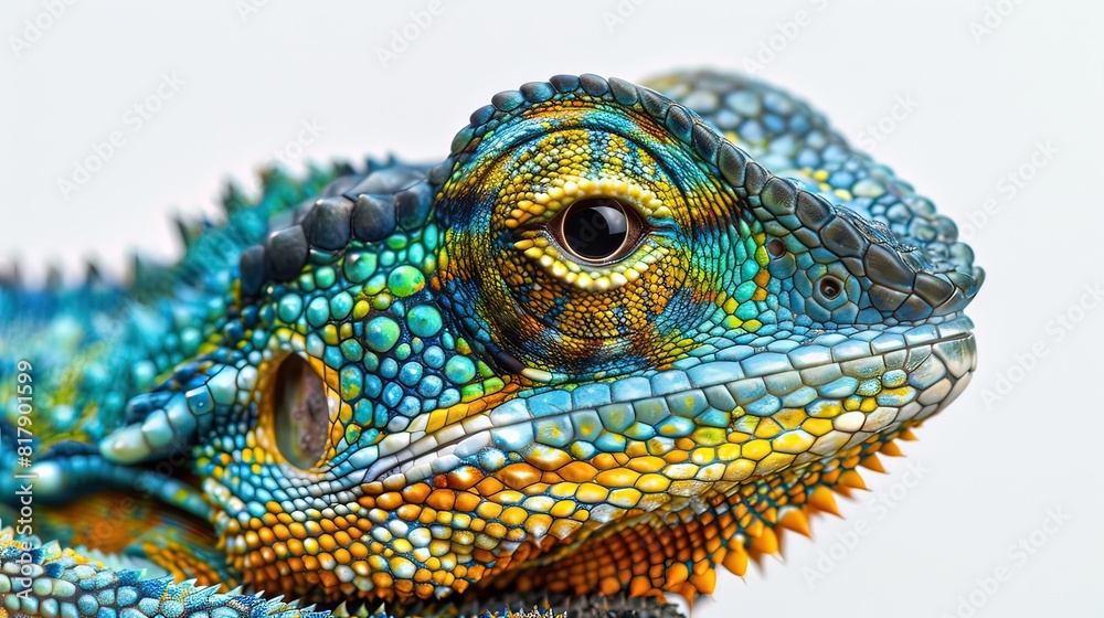 Obraz premium Vibrant Blue Iguana Head Close-Up Portrait