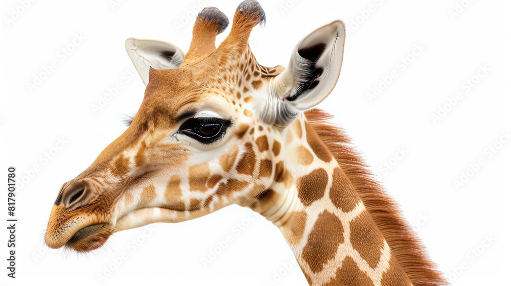 Obraz premium Serene Giraffe Portrait on White Background