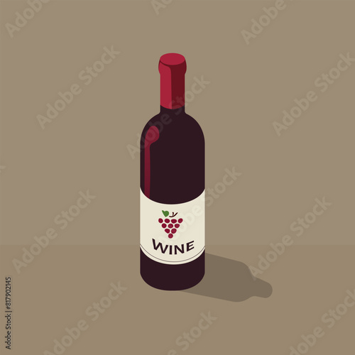  A close-up still-life vector art featuring a bottle of wine, a glass of wine, and a bunch of grapes