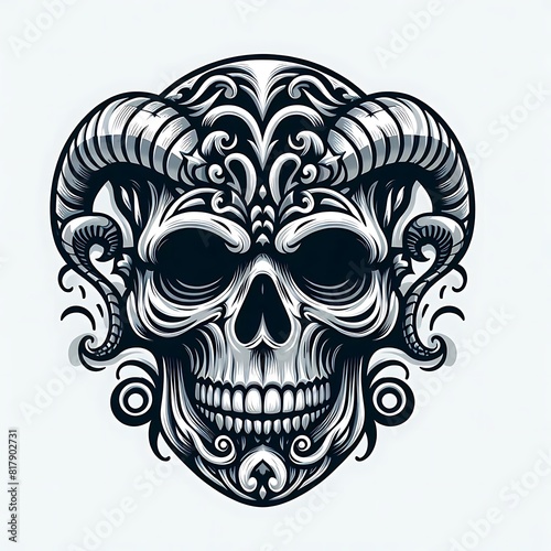A skull with horns and swirls realistic harmony lively harmony card design.