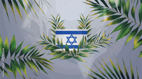 Sukkot festival symbols flag of Israel and greeting c photo