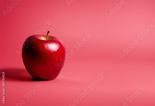 Manzana de color rojo frente a un fondo de color rosado