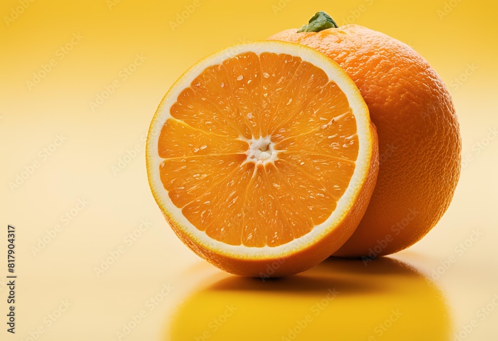 Fototapeta premium Naranja jugosa sobre un fondo de color amarillo