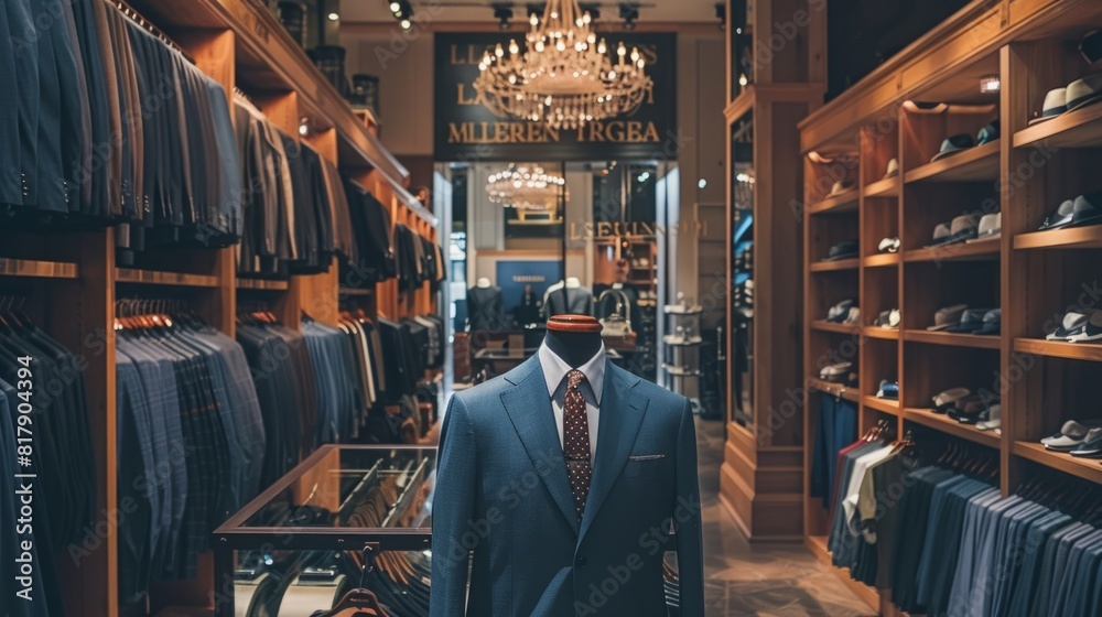 Naklejka premium A well-dressed mannequin showcasing a suit in a store setting, adding a touch of sophistication to the display.