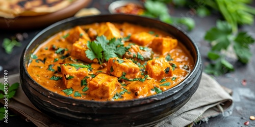 Paneer butter masala or curry is a popular Indian dish. Generative AI photo