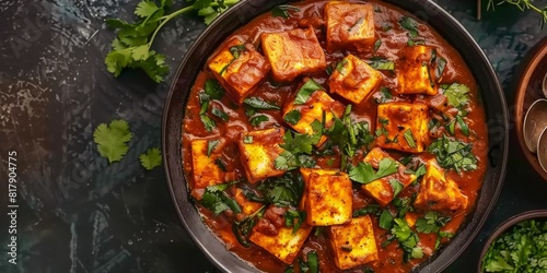 Paneer Tikka is served in a frying pan with lots of cheese and herbs