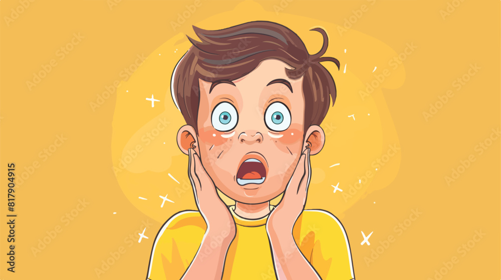 Surprised cute boy on color background Vectot style vector