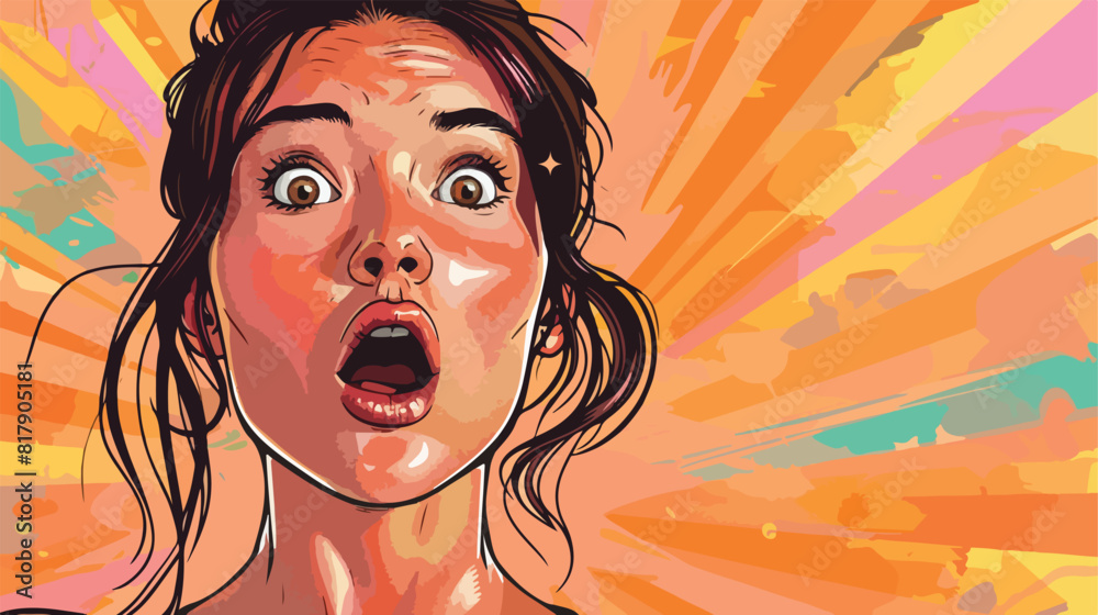 Surprised young woman on color background Vectot style