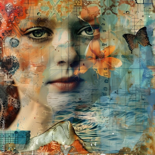 Enchanting Digital Collage of a Captivating and Introspective Feminine Presence