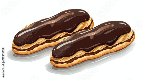 Sweet chocolate eclairs on white background Vectot style