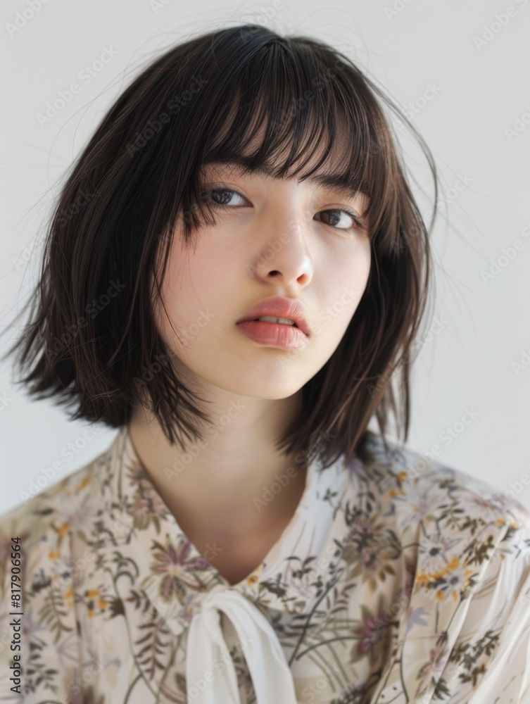 japanese fashion model girl with brown hair bangs, ai japanese fashion model girl with brown hair bangs, ai