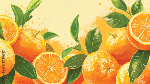 Sweet mandarins and leaves on yellow background vector photo