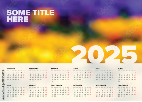 Light calendar template for the year 2025 (weeks strart monday)