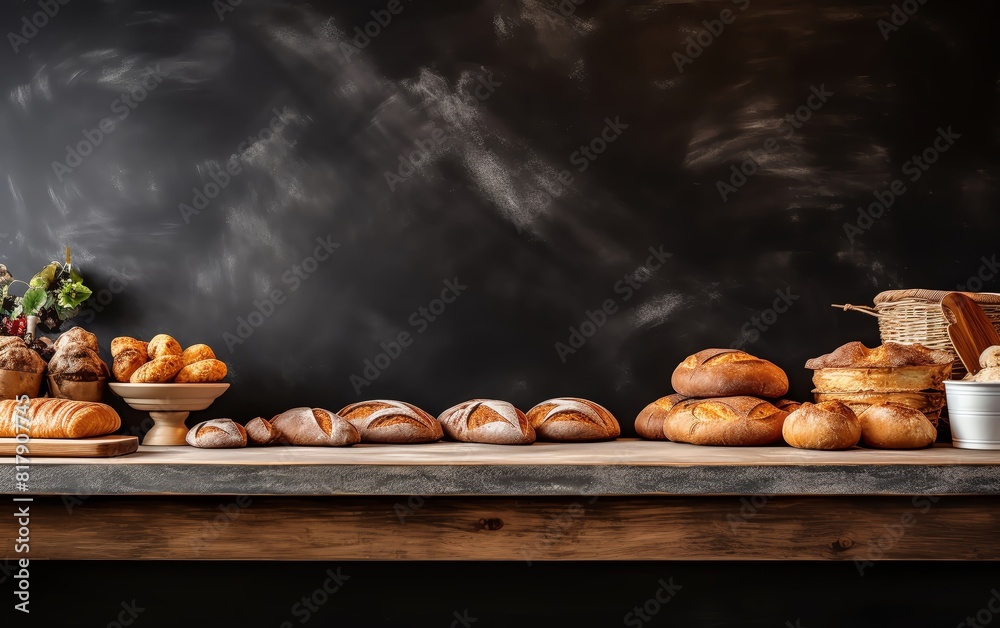 Artisan bakery with a chalkboard menu and an empty countertop, ideal for pastry showcases or culinary workshops