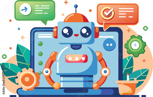  Flat illustration of a robot chat bot, vector illustration.