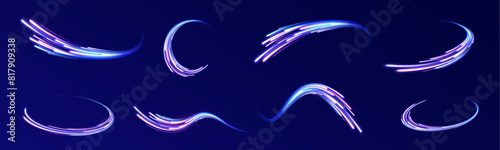 Colorful Light Trails, Long Time Exposure Motion Blur Effect. Abstract fire flare trace lens flares acceleration speed motion on night road. Acceleration speed motion on night road. 