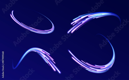 Colorful Light Trails, Long Time Exposure Motion Blur Effect. Abstract fire flare trace lens flares acceleration speed motion on night road. Acceleration speed motion on night road. 