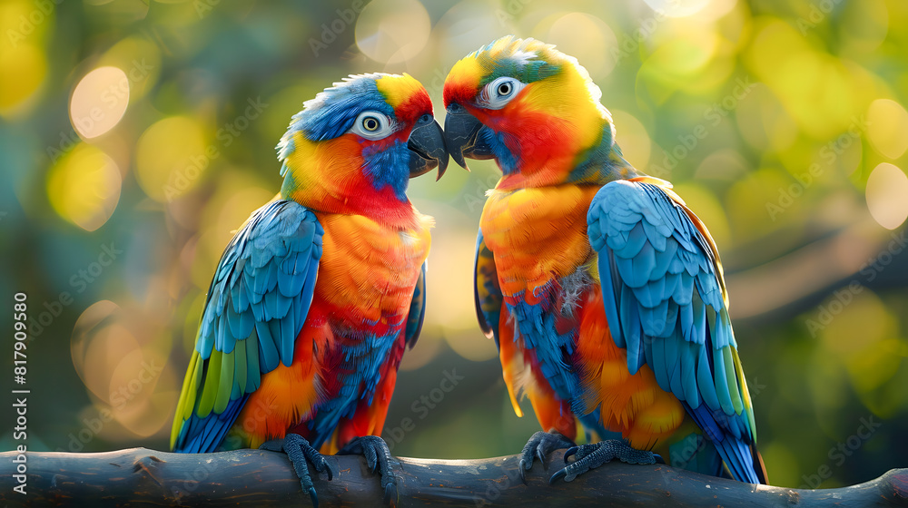 two beautiful parrots on a branch