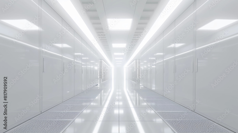 Modern Server Room With A Long White Hallway Modern Server Room With A Long White Hallway