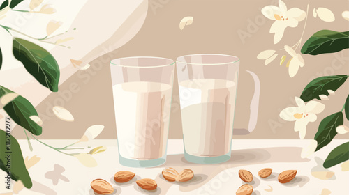 Tasty almond milk on light background Vectot style vector