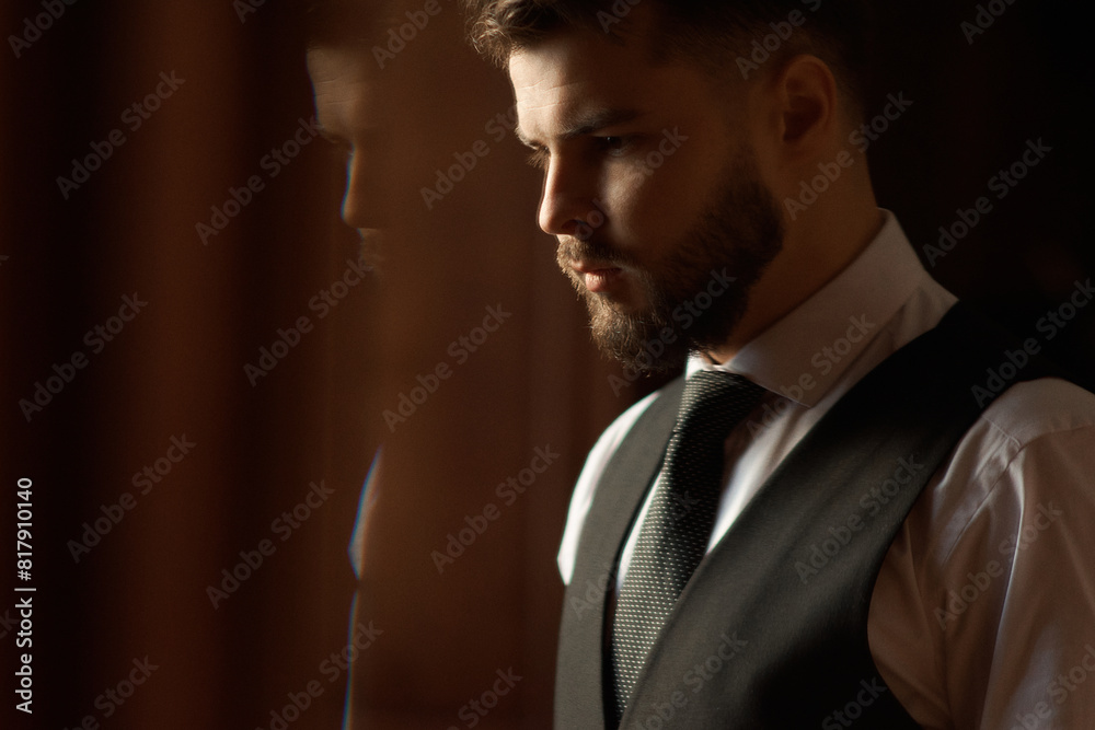 Groom on his wedding day. Grain effect used Groom on his wedding day. Grain effect used