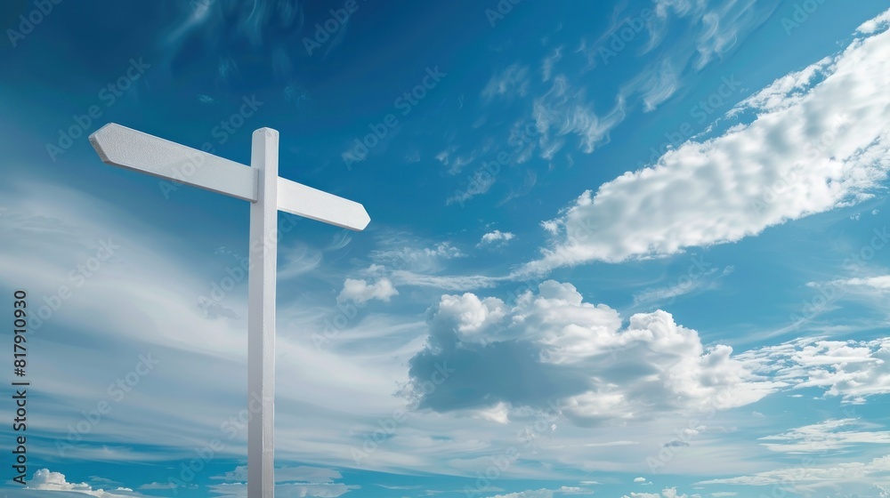 Unmarked white signpost in dramatic sky Unmarked white signpost in dramatic sky