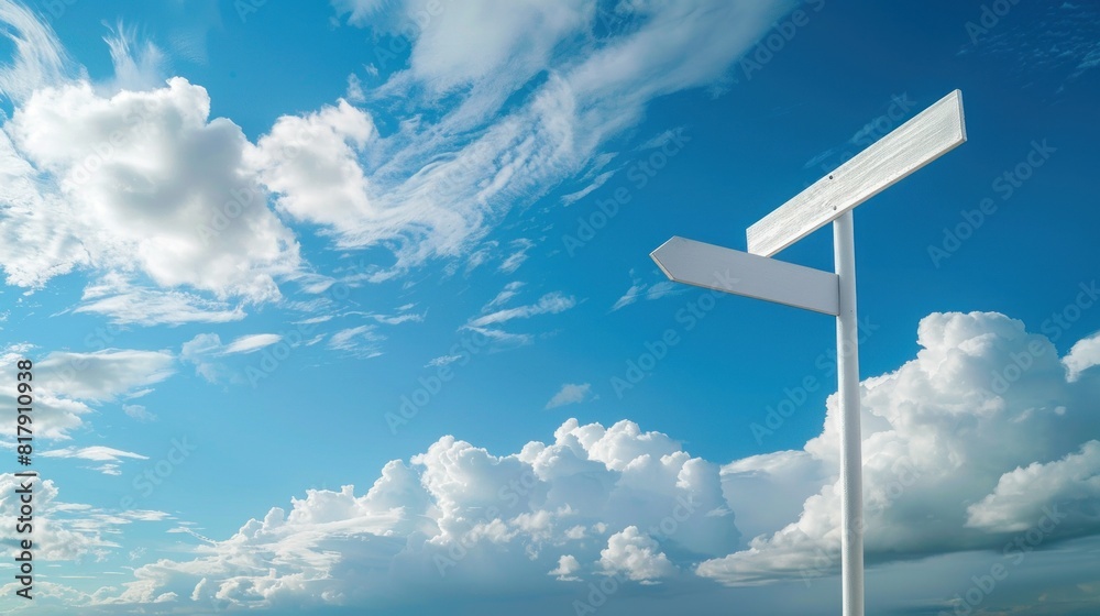 One blank directional sign against cloudy sky One blank directional sign against cloudy sky