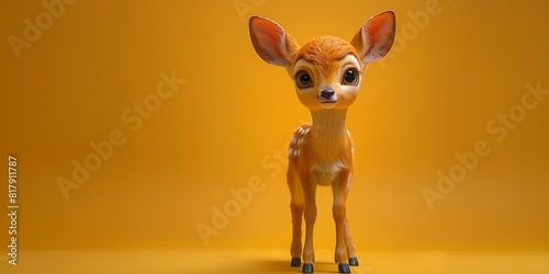 Toy fawn figurine standing on vibrant yellow surface © VAshowcase